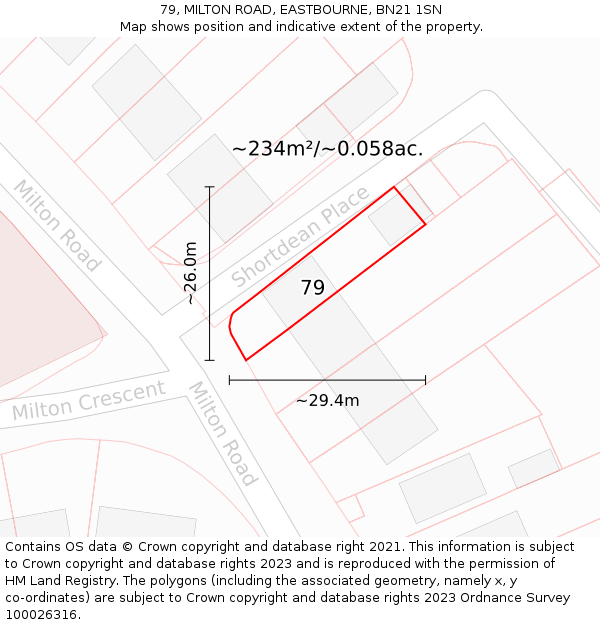 79, MILTON ROAD, EASTBOURNE, BN21 1SN: Plot and title map
