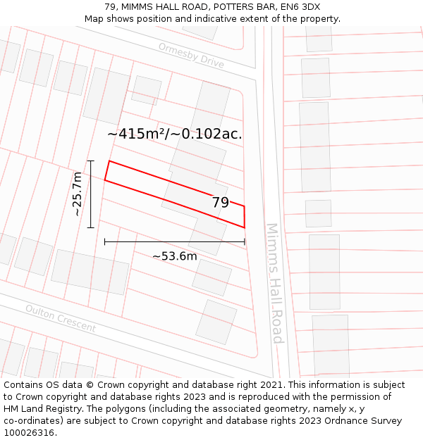 79, MIMMS HALL ROAD, POTTERS BAR, EN6 3DX: Plot and title map