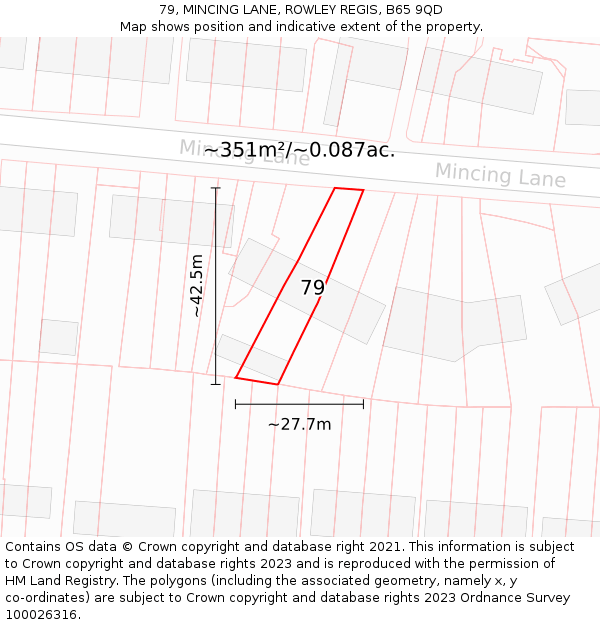 79, MINCING LANE, ROWLEY REGIS, B65 9QD: Plot and title map