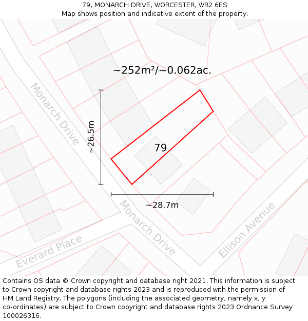79, MONARCH DRIVE, WORCESTER, WR2 6ES: Plot and title map