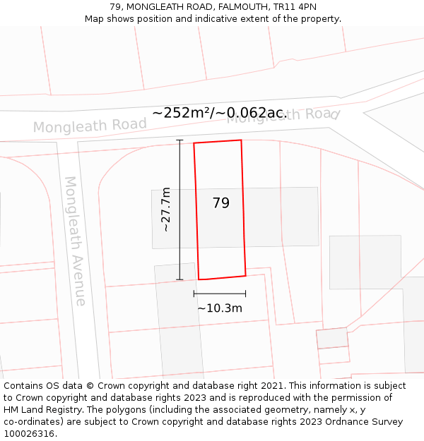 79, MONGLEATH ROAD, FALMOUTH, TR11 4PN: Plot and title map