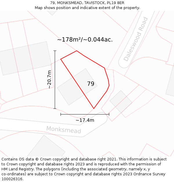 79, MONKSMEAD, TAVISTOCK, PL19 8ER: Plot and title map