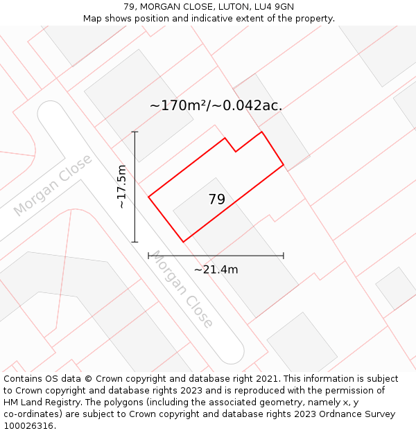 79, MORGAN CLOSE, LUTON, LU4 9GN: Plot and title map
