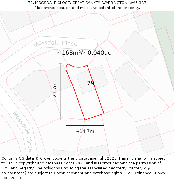 79, MOSSDALE CLOSE, GREAT SANKEY, WARRINGTON, WA5 3RZ: Plot and title map