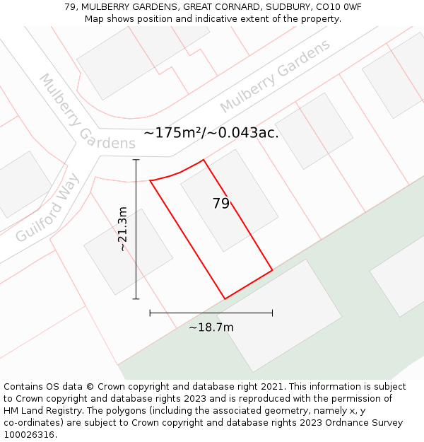 79, MULBERRY GARDENS, GREAT CORNARD, SUDBURY, CO10 0WF: Plot and title map