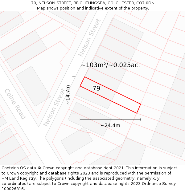 79, NELSON STREET, BRIGHTLINGSEA, COLCHESTER, CO7 0DN: Plot and title map