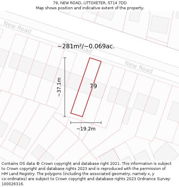 79, NEW ROAD, UTTOXETER, ST14 7DD: Plot and title map