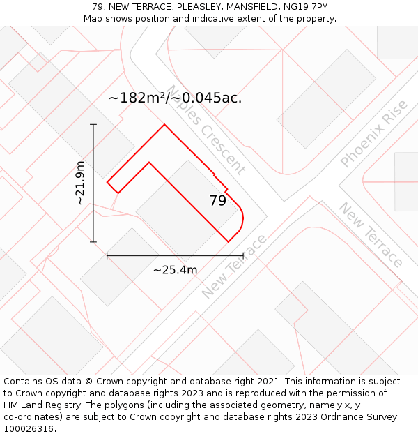 79, NEW TERRACE, PLEASLEY, MANSFIELD, NG19 7PY: Plot and title map