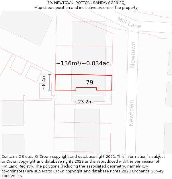 79, NEWTOWN, POTTON, SANDY, SG19 2QJ: Plot and title map
