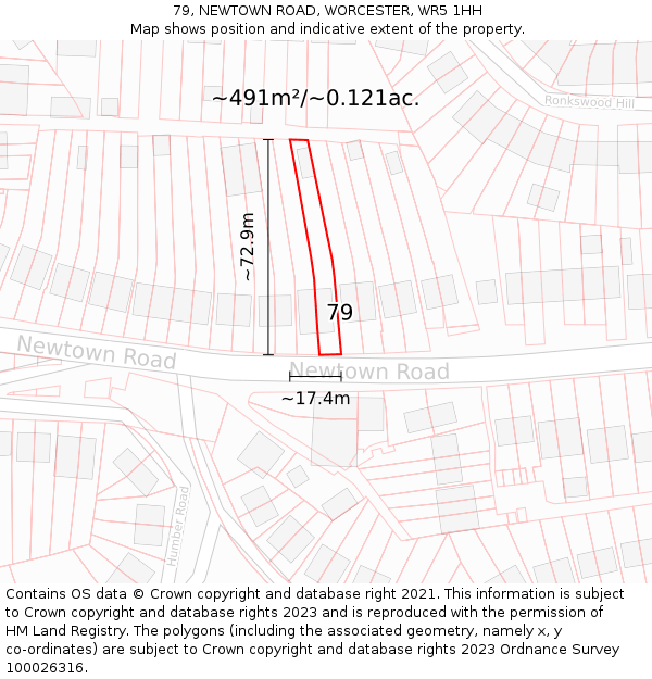 79, NEWTOWN ROAD, WORCESTER, WR5 1HH: Plot and title map