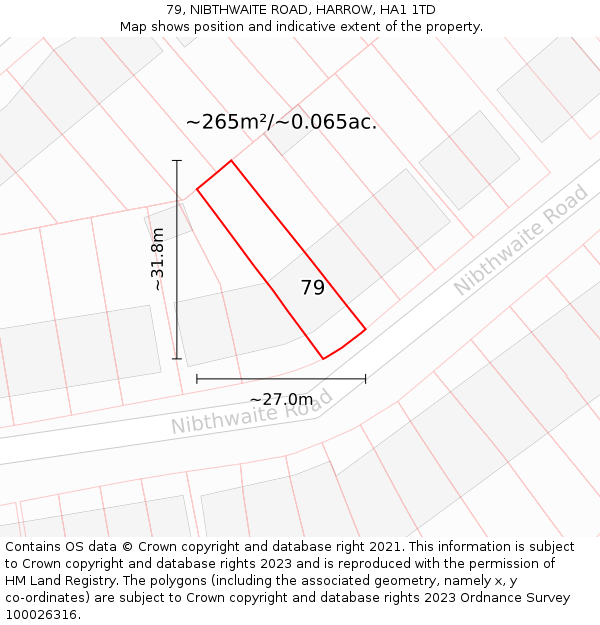 79, NIBTHWAITE ROAD, HARROW, HA1 1TD: Plot and title map