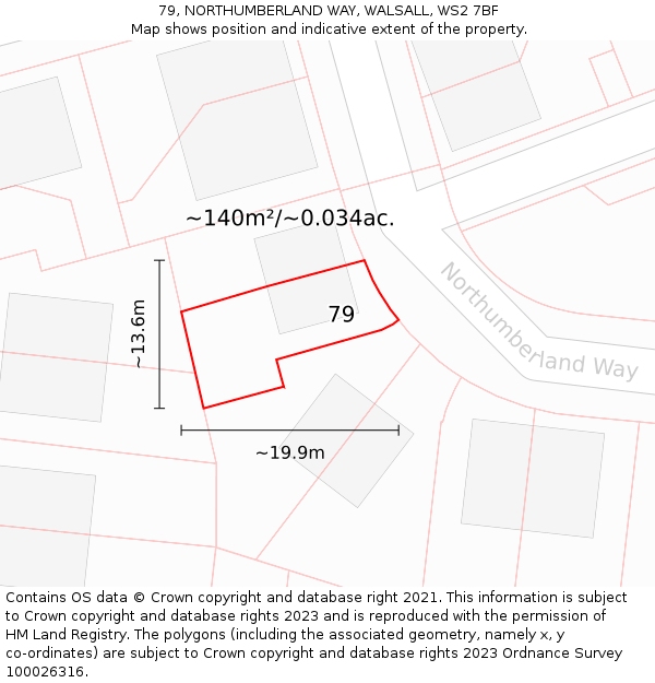 79, NORTHUMBERLAND WAY, WALSALL, WS2 7BF: Plot and title map