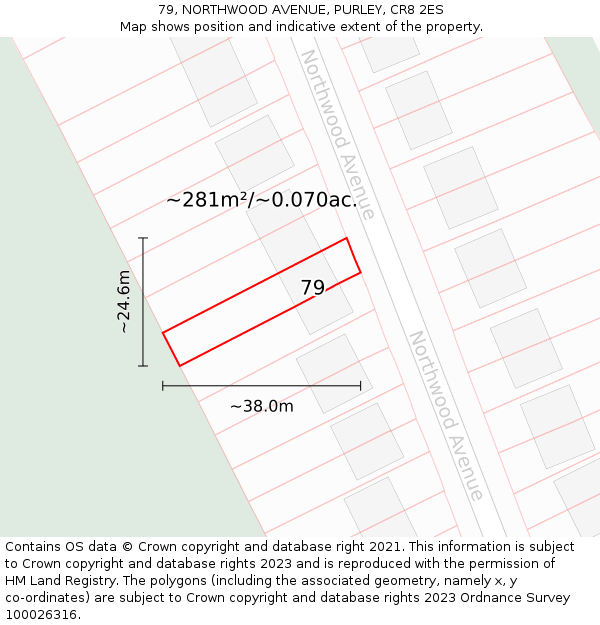79, NORTHWOOD AVENUE, PURLEY, CR8 2ES: Plot and title map