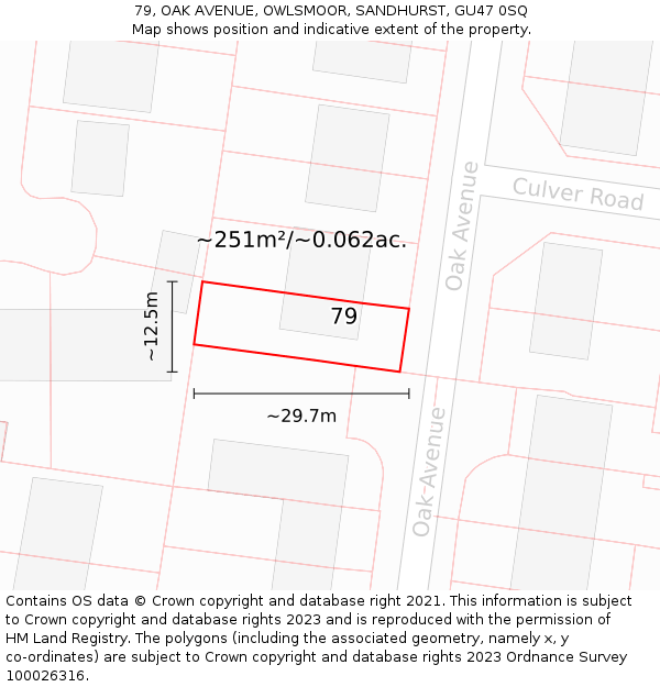 79, OAK AVENUE, OWLSMOOR, SANDHURST, GU47 0SQ: Plot and title map