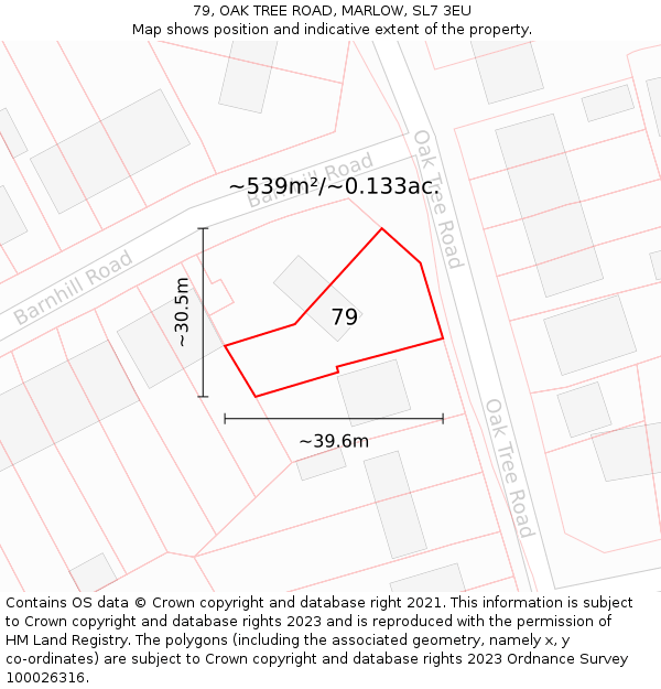 79, OAK TREE ROAD, MARLOW, SL7 3EU: Plot and title map