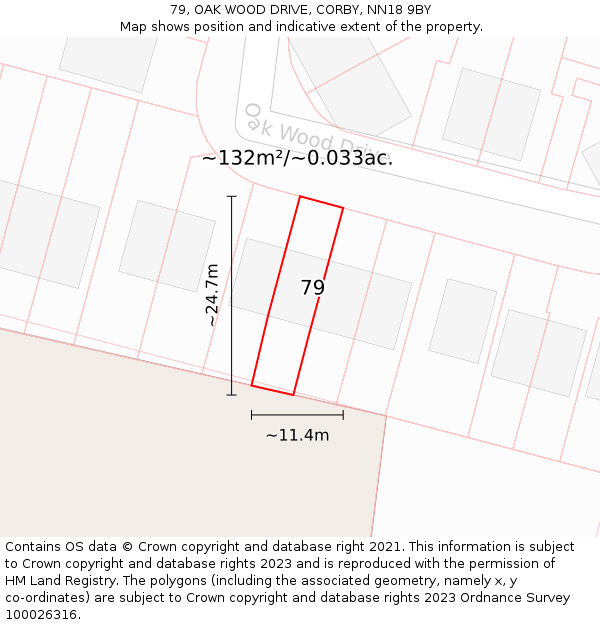 79, OAK WOOD DRIVE, CORBY, NN18 9BY: Plot and title map