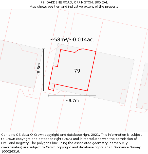 79, OAKDENE ROAD, ORPINGTON, BR5 2AL: Plot and title map