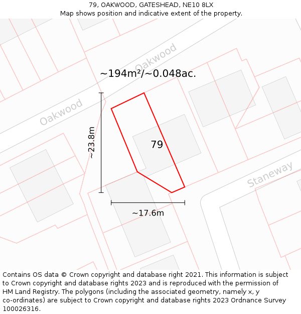 79, OAKWOOD, GATESHEAD, NE10 8LX: Plot and title map