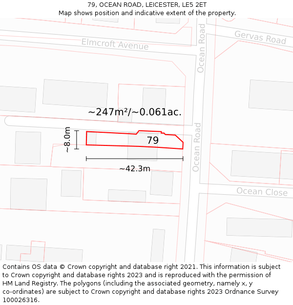 79, OCEAN ROAD, LEICESTER, LE5 2ET: Plot and title map