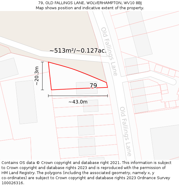 79, OLD FALLINGS LANE, WOLVERHAMPTON, WV10 8BJ: Plot and title map