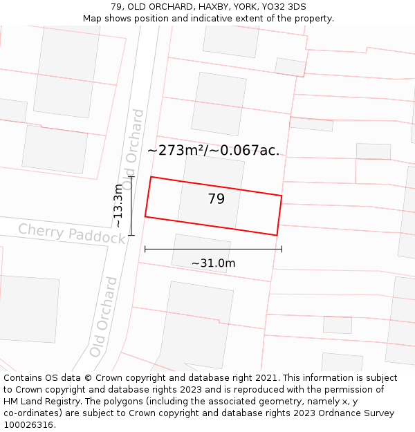 79, OLD ORCHARD, HAXBY, YORK, YO32 3DS: Plot and title map