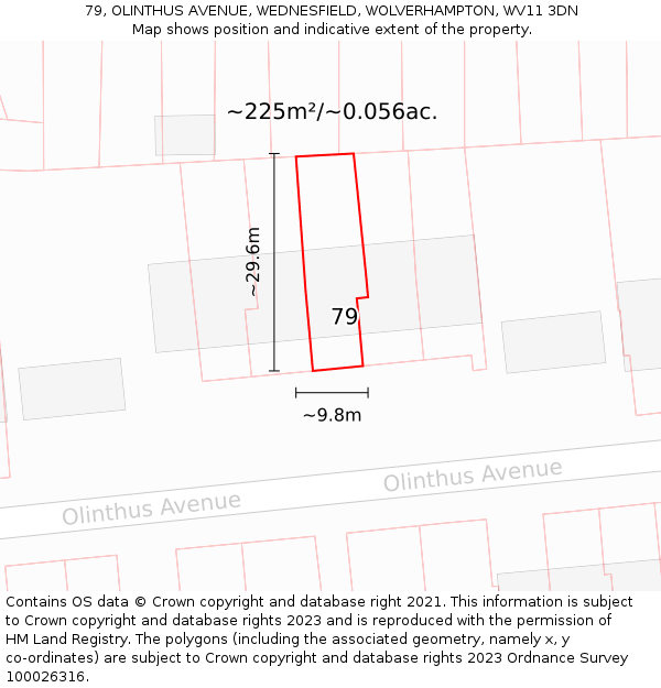 79, OLINTHUS AVENUE, WEDNESFIELD, WOLVERHAMPTON, WV11 3DN: Plot and title map