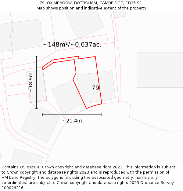 79, OX MEADOW, BOTTISHAM, CAMBRIDGE, CB25 9FL: Plot and title map