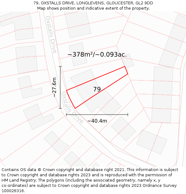 79, OXSTALLS DRIVE, LONGLEVENS, GLOUCESTER, GL2 9DD: Plot and title map