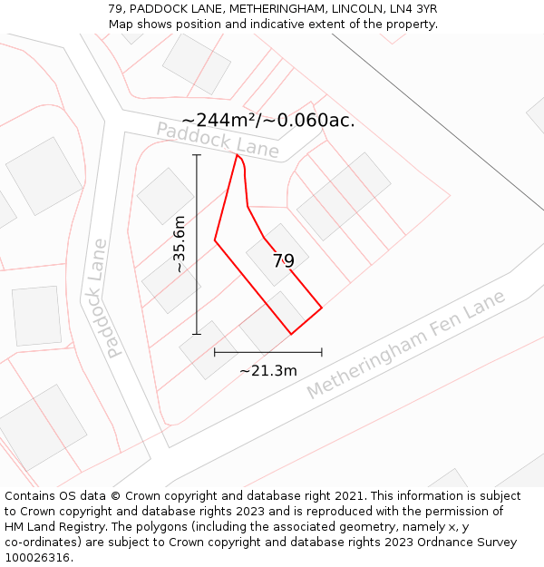 79, PADDOCK LANE, METHERINGHAM, LINCOLN, LN4 3YR: Plot and title map
