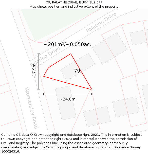 79, PALATINE DRIVE, BURY, BL9 6RR: Plot and title map