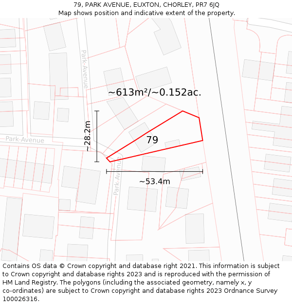 79, PARK AVENUE, EUXTON, CHORLEY, PR7 6JQ: Plot and title map