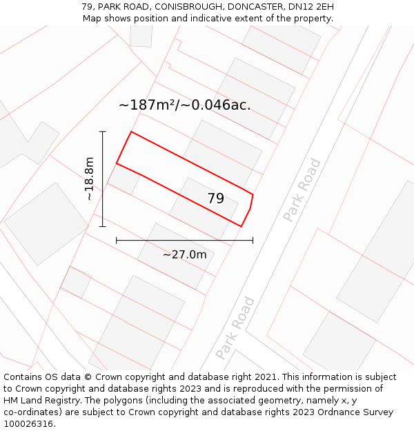 79, PARK ROAD, CONISBROUGH, DONCASTER, DN12 2EH: Plot and title map