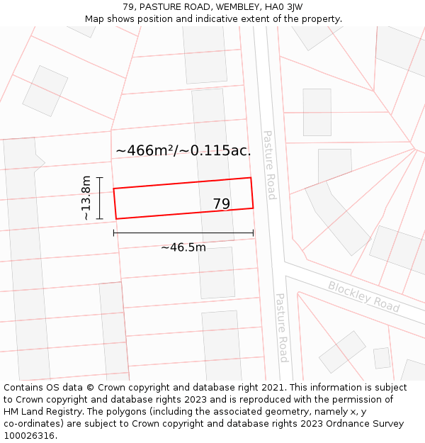 79, PASTURE ROAD, WEMBLEY, HA0 3JW: Plot and title map