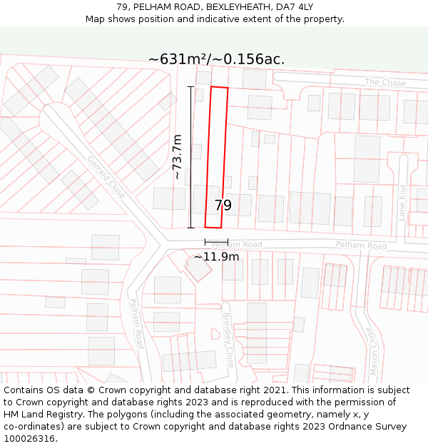 79, PELHAM ROAD, BEXLEYHEATH, DA7 4LY: Plot and title map