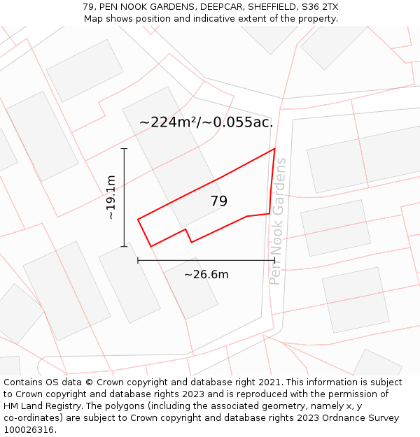 79, PEN NOOK GARDENS, DEEPCAR, SHEFFIELD, S36 2TX: Plot and title map