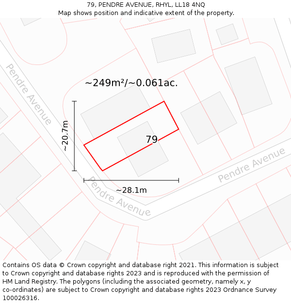 79, PENDRE AVENUE, RHYL, LL18 4NQ: Plot and title map