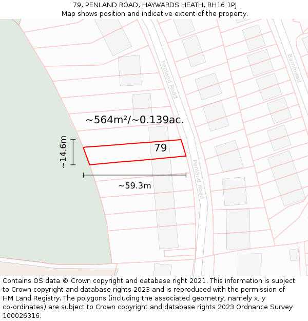 79, PENLAND ROAD, HAYWARDS HEATH, RH16 1PJ: Plot and title map