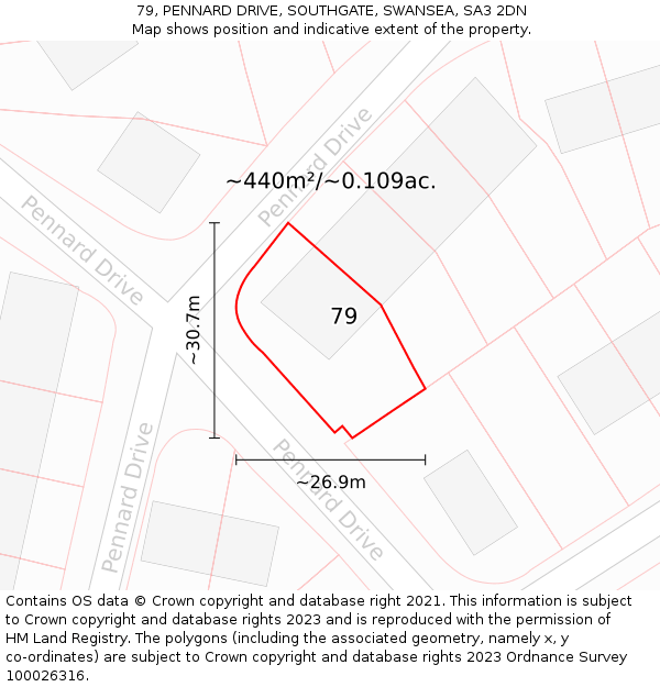 79, PENNARD DRIVE, SOUTHGATE, SWANSEA, SA3 2DN: Plot and title map
