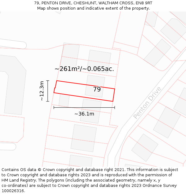 79, PENTON DRIVE, CHESHUNT, WALTHAM CROSS, EN8 9RT: Plot and title map