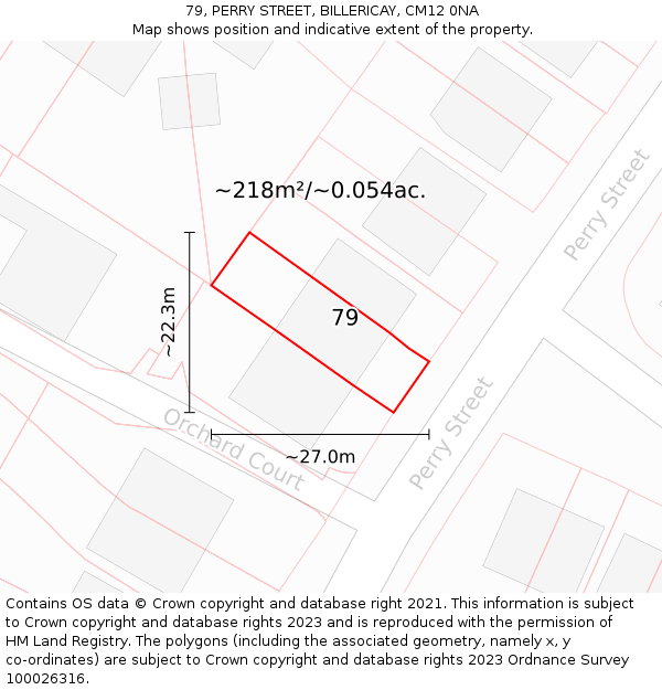 79, PERRY STREET, BILLERICAY, CM12 0NA: Plot and title map