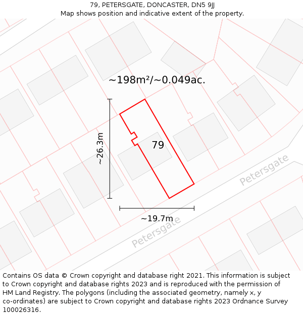 79, PETERSGATE, DONCASTER, DN5 9JJ: Plot and title map