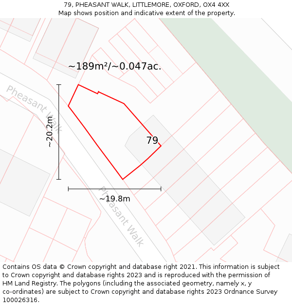 79, PHEASANT WALK, LITTLEMORE, OXFORD, OX4 4XX: Plot and title map