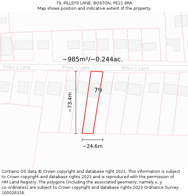 79, PILLEYS LANE, BOSTON, PE21 9RA: Plot and title map