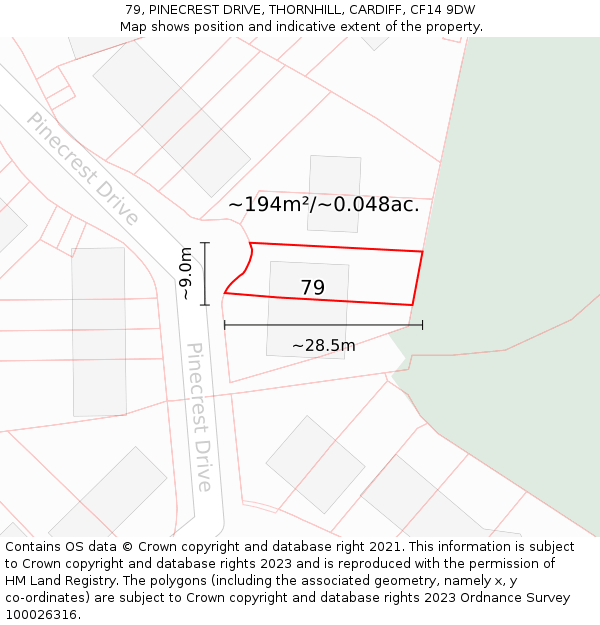 79, PINECREST DRIVE, THORNHILL, CARDIFF, CF14 9DW: Plot and title map