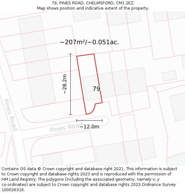 79, PINES ROAD, CHELMSFORD, CM1 2EZ: Plot and title map