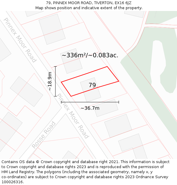79, PINNEX MOOR ROAD, TIVERTON, EX16 6JZ: Plot and title map