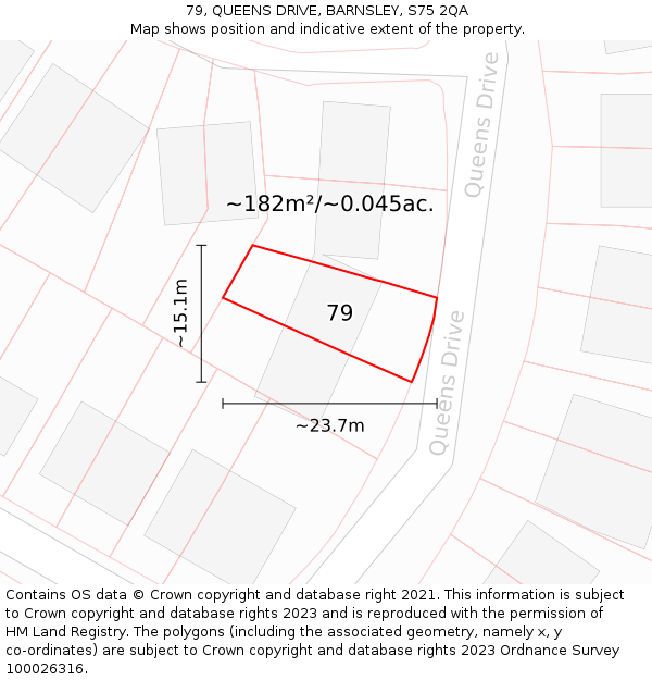 79, QUEENS DRIVE, BARNSLEY, S75 2QA: Plot and title map