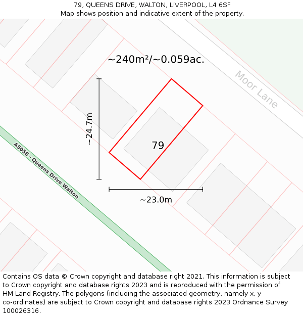 79, QUEENS DRIVE, WALTON, LIVERPOOL, L4 6SF: Plot and title map