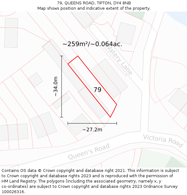 79, QUEENS ROAD, TIPTON, DY4 8NB: Plot and title map