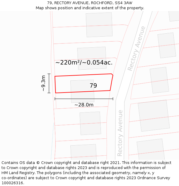 79, RECTORY AVENUE, ROCHFORD, SS4 3AW: Plot and title map